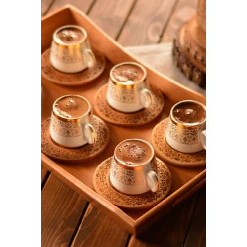 Ottoman 6 Kişilik Kahve Takımı Altın Desenli Kahve Set Şık tasarım