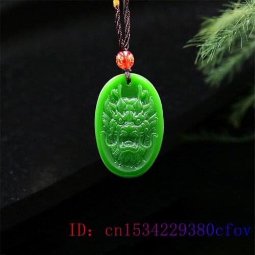 Green Jade Dragon Pendant Gifts Men Amulet Necklace Chinese Jewelry Fashion Carved Natural Jadeite Charm