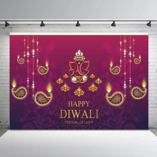 Happy Diwali Backdrop Water Drop Diamond Retro Pattern Red Photo Backdrop Flowers Festival of Lights Party Backgrounds
