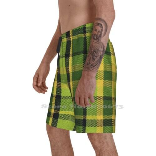 Bulli Bus Fabric Cover T2 Green MenS Sports Beach Swimming Shorts Bullish Westfalia T2 Material Van Vanlife Green Check