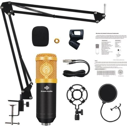 Studio Recording Condenser Microphone Kit with Shock Mount+Arm Stand+Windscreen+Cable for Network Broadcasting Online Singing