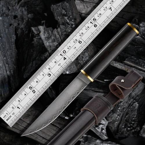 62 HRC VG10 Tactical Knife Fixed Blade Japanese Knife Ebony Handle Outdoor Hunting Straight Sharp Knife Samurai Style Classic