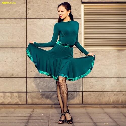 TOP Dress Latin Dance Practice Clothing Female Adult Sexy Long Sleeve Performance Dancing Clothes Two-Piece Set YS166 COLTH HOT