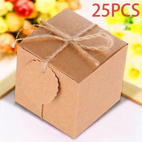 Metable 25 Pcs Vintage Favor Gift Paper Boxes Chic DIY Favour Candy Sweet Bags with Tags for Wedding Birthday Party Anniversary
