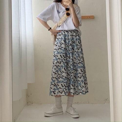 Skirts Women All-match Students Design Thin Summer Fashion Tender Artistic Print Casual Aesthetic Empire Mid-Calf Loose Ulzzang