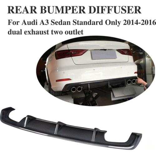 Carbon Fiber Rear Diffuser Bumper Lip Spoiler for Audi A3 Standard Sedan 8V 4 Door 14-16 Non Sline Four Outlet Exhaust Diffuser
