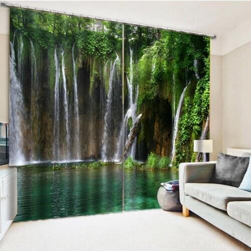 Nature scenery curtain waterfall print Luxury Blackout Living Room Bedroom Drapes Customized Size