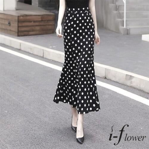 Dot Print Long Maxi Summer Skirt Women Fashion 2021 Black Elastic High Waist Skirt A-line Office Lady Mermaid Chiffon Skirt