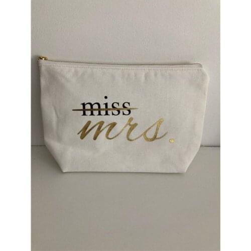 Custom gold glitter canvas Make Up bag, Miss to Mrs zipper MakeUp Bags,bridesmaid gift,Bridal Party cosmetic toiletries pouch