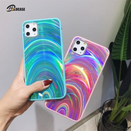 Phone Case For iPhone 12 11 PRO XS MAX 3D Rainbow Glitter Holographic Prism Laser Phone Cover For iphone 6 6s 7 8 PLUS X XS XR