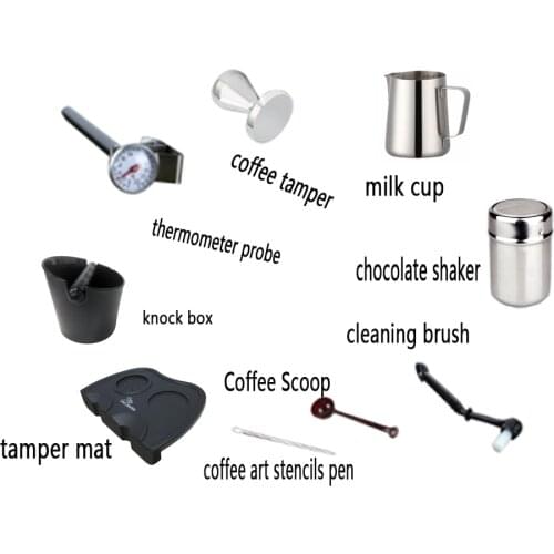 Coffee accessories coffee tamper cleaning brush milk cup tamper mat coffee art stencils pen knock box thermometer probe