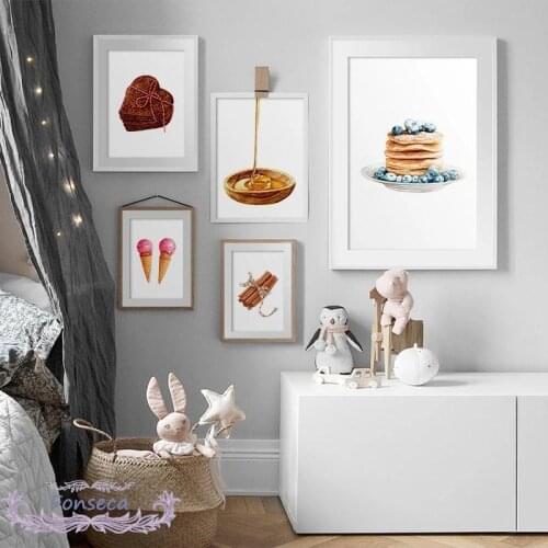 Watercolor Illustration Dessert Prints Poster Ice Cream Chocolate Cookies Honey Canvas Painting Wall Art Pictures Kitchen Decor