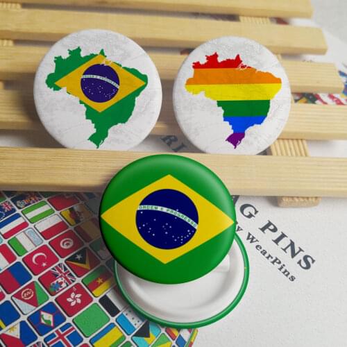 Brazil Flag Map Tin Button Pins LGBT Gay Rainbow Pride Tin Button Badges