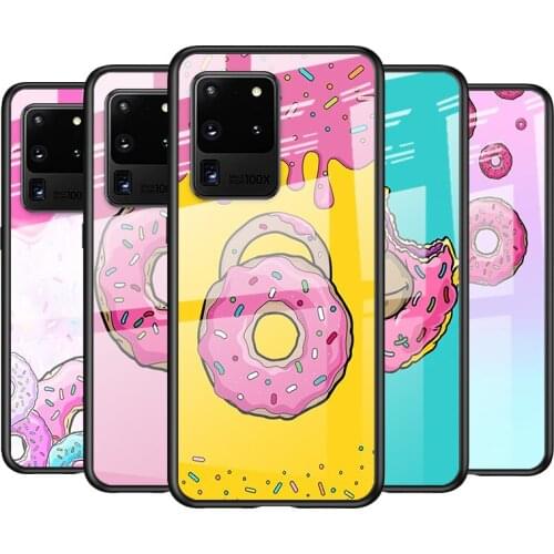Tempered Glass Cover Cute Donut Cake For Samsung Galaxy S21 Ultra Plus 5G M51 M31 M21 Shockproof Shell Phone Case