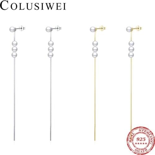 Colusiwei New Design 925 Sterling Silver Snake Chain White Shell Pearl Dangle Earrings for Women Engagement Gift Fine Jewelry