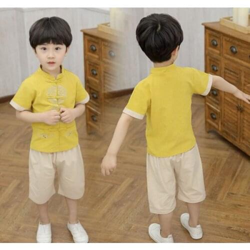 Children suit boy summer short sleeve suit Chinese style 2 sets