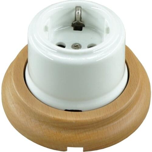 Gremany Porcelain Vintage Socket With Wooden Frame 250V,16A