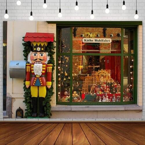 Winter Christmas Tree Photography Background Gifts Shop Window Soldier Puppet Santa Backdrops Photo Studio Props Decor Photozone