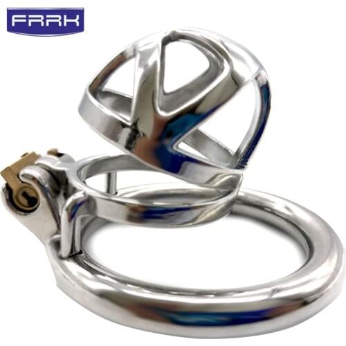 FRRK04 304, Adult Stainless Steel 3 Sizes Cage Lock, Metal Game, Male Chastity Belt Device, Penis Ring, Sex Toys for Men
