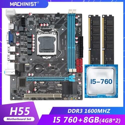 H55 Motherboard LGA 1156 Set Kit With Intel Core i5 760 Processor CPU And 8GB(2*4GB) DDR3 Memory RAM 1600mhz HM55-P3 Motherboard