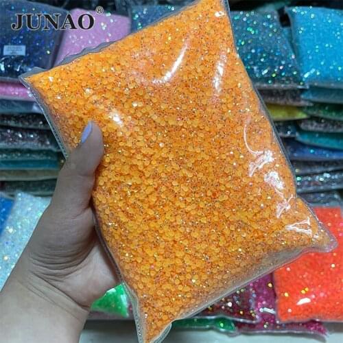 JUNAO Wholesale 2mm 3mm 4mm 5mm 6mm Jelly Orange Red AB Nail Rhinestones Glitter Resin Strass Stones Decoration Glue on Crystal
