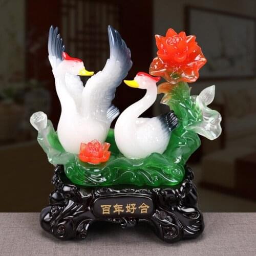 Chinese Couple Swan Resin Sculpture Accessories Wedding Gifts Club Furnishing Decoration Home Livingroom Desktop Statues Crafts