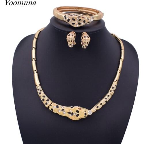 Dubai gold jewelry sets African bridal wedding gifts for women Saudi Arab Necklace Bracelet earrings ring set collares jewellery