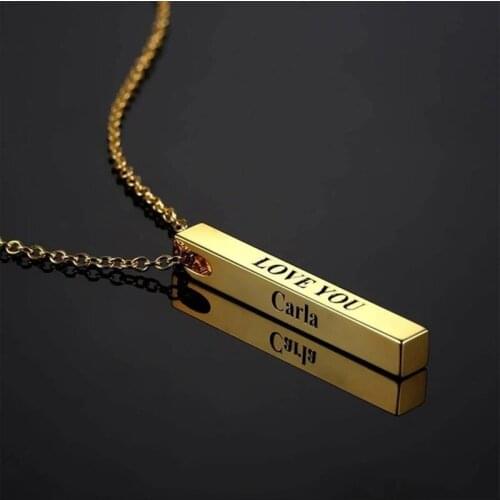 Stainless Steel Customized Perforated Square Long Lettering Necklace Engraving Name Numbers Pendant For Men Women Jewelry Gift