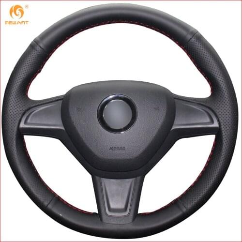 MEWANT Black Genuine Leather Car Steering Wheel Cover for Skoda Yeti 2014 2015 2016 Rapid 2015 Interior Accessories Parts Kit