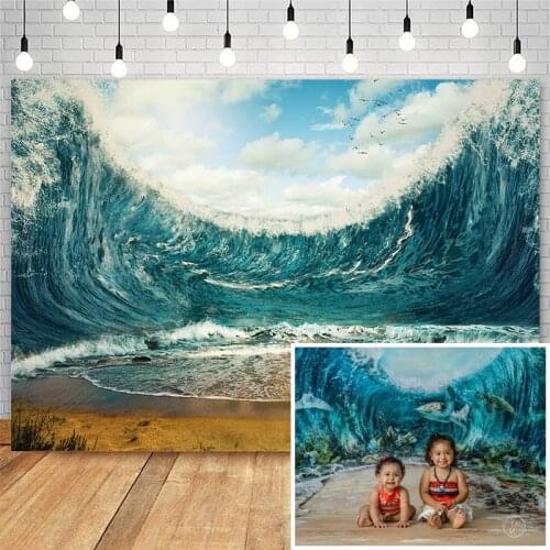 Mocsicka Summer Sea Waves Photography Backdrops Blue Ocean Children Birthday Portrait Photo Props Studio Booth Background