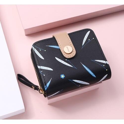 Fashion Wallet Women Leather PU Short Print Leaves Hasp Students Card Holder Ladies Female Coin Purse Bags