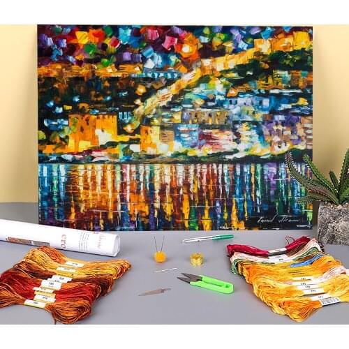 Old Town On The Hill Printed 11CT Cross Stitch Complete Kit Embroidery DMC Threads Handicraft Needlework Knitting Craft Magic