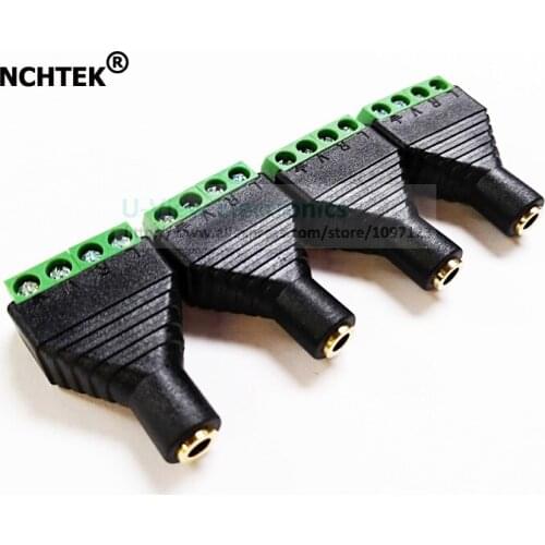 NCHTEK GOLDEN Plated Terminal Block 4 Poles 3.5mm Stereo Female To AV Screw Video Balun Connector Adapter/Free Shipping/4PCS
