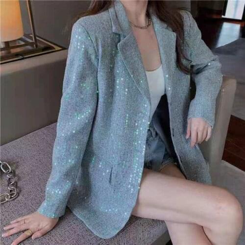 2021 Spring And Autumn New Colorful Sequin Loose Foreign Style Drape Lapel Jacket