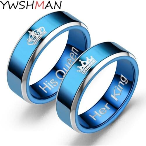 Blue Color Wedding Bands Ring for Women Men Jewelry Stainless Steel Engagement Ring Couple Anniversary Gift Amazing Price