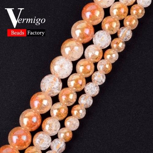 Wholesale Natural Stone One Side Plated Champagne Gold White Snow Cracked Crystal Beads For Jewelry Making 6-12mm Pick Size