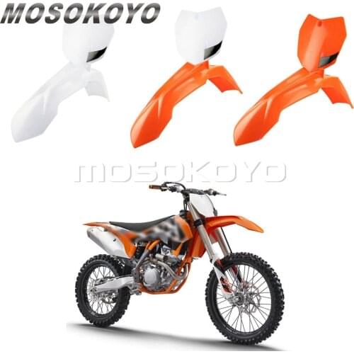Enduro Motocross Dirt Bike Front Fender + Front Number Plate for SX XC SX-F XC-W EXC-F 150 200 350 500 450 Orange White