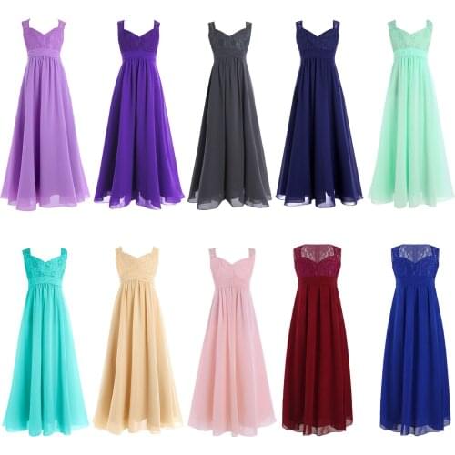 Flower Girls Dress Summer Floral Lace V Neck Chiffon Dress Kids Party Vestido Wedding Girls Maxi Dress Holy Communion Dresses