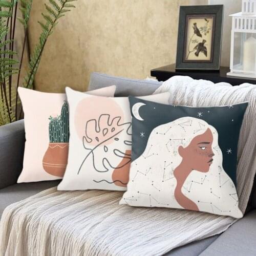 Simple Abstract Pattern Pillowcase Oil Painting Girl Mountain Printed Pillow Case Soft Breathable Sofa Pillow Cover Home Decor