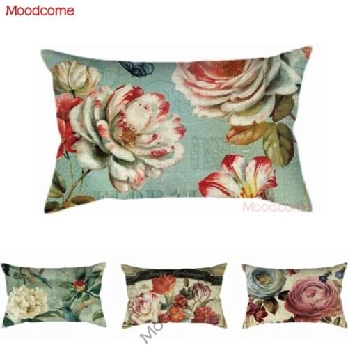 Retro Europe Flower Floral Sunflower Rose Birds Art Home Decorative Rectangle Pillow Case Lumber Waist Car Pillow Cushion Cover