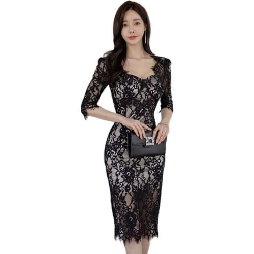 Sexy lace tight Dress one piece korean ladies Summer short SLeeve V neck cabaret bodycon party Dreess for women