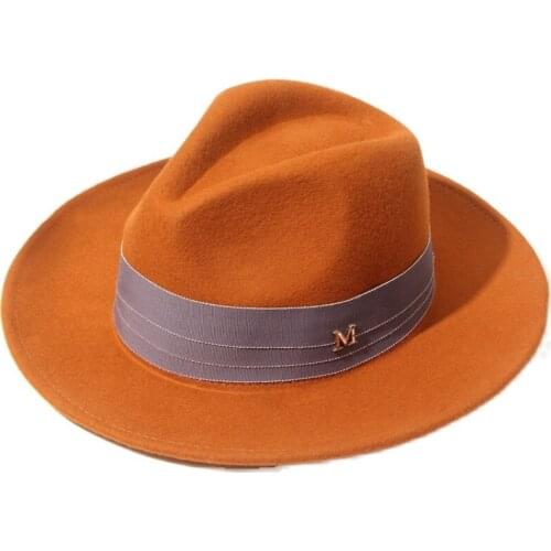 Retro fedora hat flat brim color M standard British womens jazz hat top hat autumn and winter new wild wool hat Panama hat