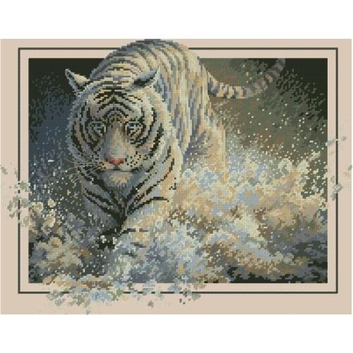 Top Quality Gold Collection Lovely Counted Cross Stitch Kit White Lightning Tiger in Water dim 35108