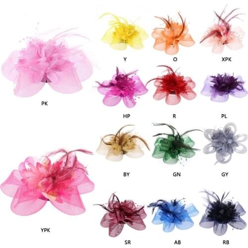 Women Flower Feather Beads Mesh Corsage Hair Clips Fascinator Bridal Hairband