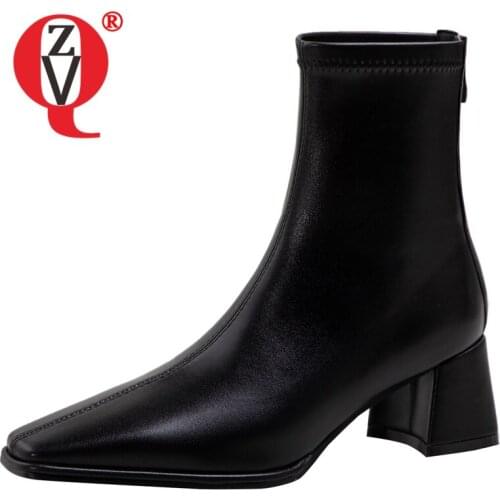 ZVQ Women winter New Style Genuine Leather Leisure short boots Square Toe office lady Concise Solid color Mature Comfortable