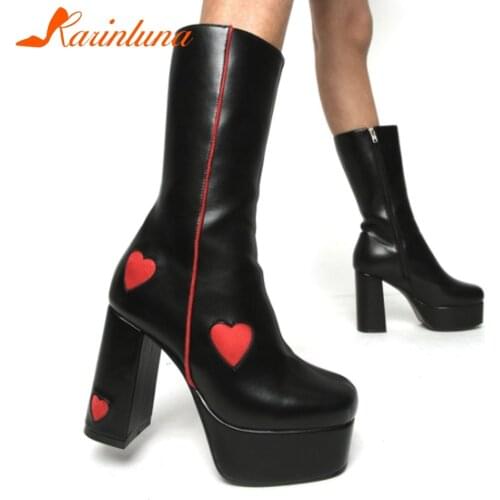 Big Size 43 Female Zip Heart-Shaped Thick High Heels Boots Fashion Platform womens Boots 2021 Gothic Cosplay Sexy Shoes Woman