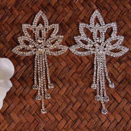 1 piece Flower Crystal Motif Rhinestone Applique for Wedding Dresses Shoes Hats DIY Crafts Sewing 11 cm*6.3 cm Silver Gold