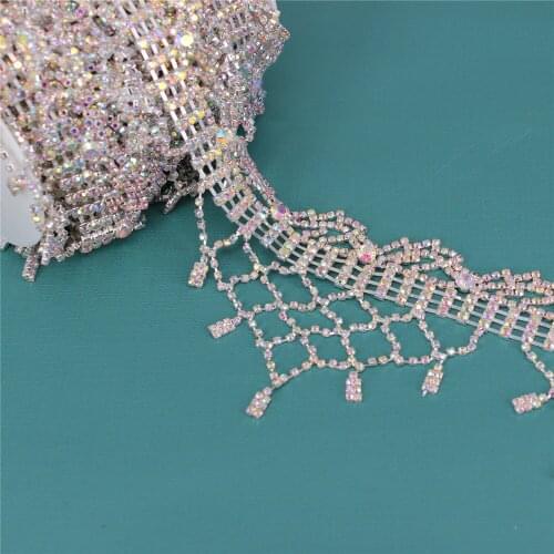 1 Yard Fashion Long Tassel Crystal Rhinestone Trim Wedding Necklace Garment Decoration Costume Applique DIY Trimming Belt