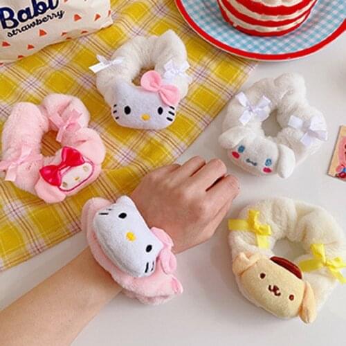 2021 Girl cute Cartoons Animal Plush Scrunchie Elastic Hair Rubber Bands Women White Dog Hair Ring Rope Kids Kawaii Accessories