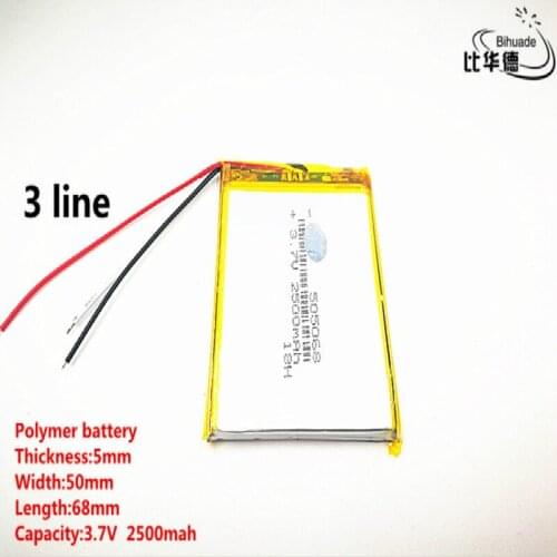 5pcs/lot 3 line Good Qulity 3.7V,2500mAH,505068 Polymer lithium ion / Li-ion battery for TOY,POWER BANK,GPS,mp3,mp4